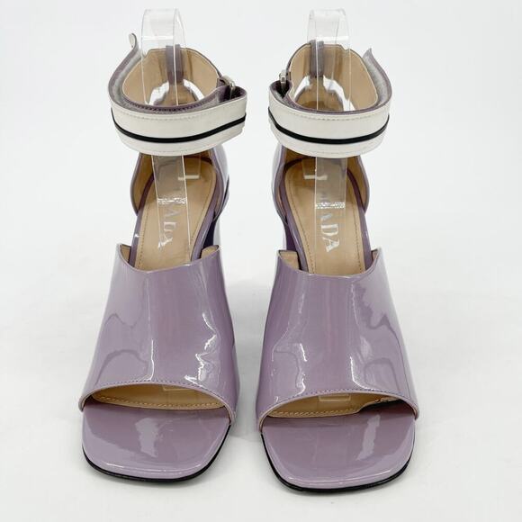 Prada Lavender Pastel Purple Patent Leather Ankle Strap Block Heel Sandal IT 39 - Picture 6 of 15